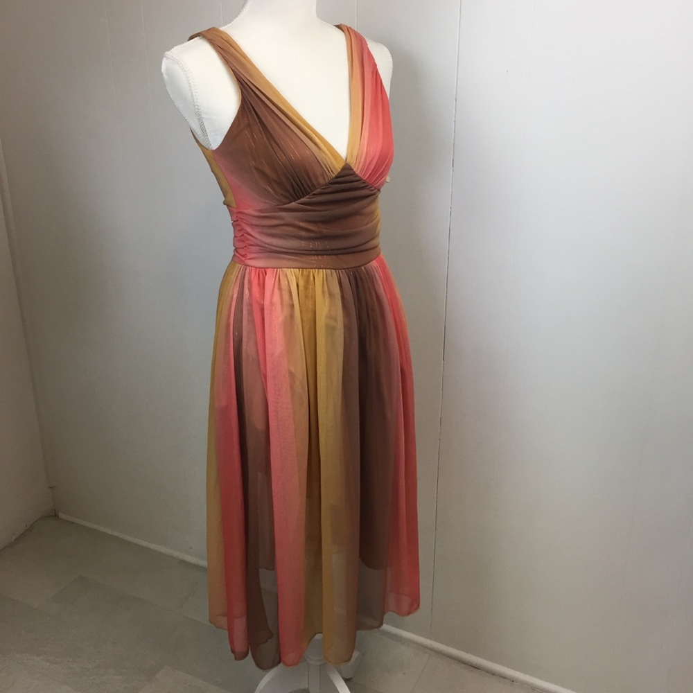 Ynes Dress Sz Medium Pink Brown Gold Goddess Flowy